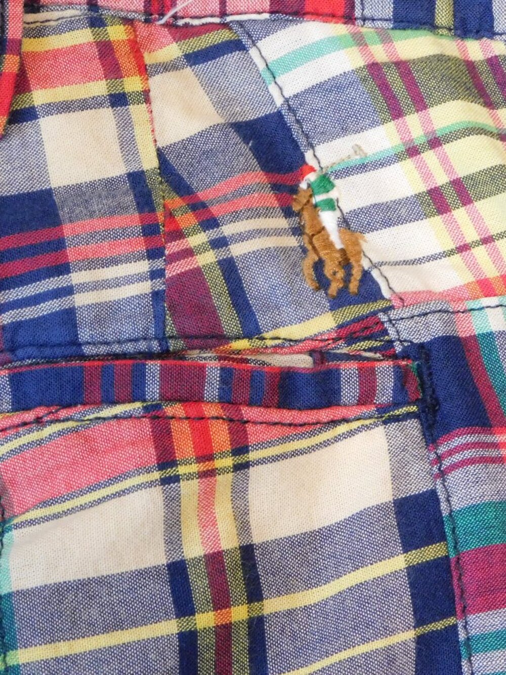 Polo Ralph Lauren Patchwork Madras Shorts | Classic Fit | Preppy | EUC | 44B - Picture 6 of 9